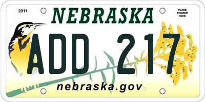 NE license plate ADD217