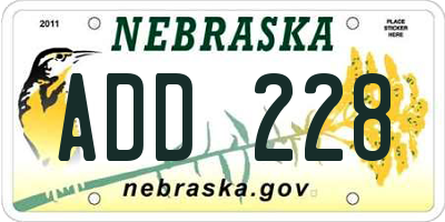 NE license plate ADD228