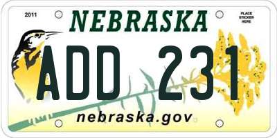 NE license plate ADD231