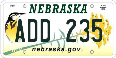 NE license plate ADD235