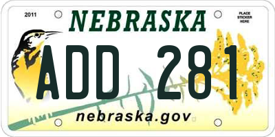 NE license plate ADD281