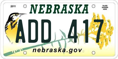 NE license plate ADD417