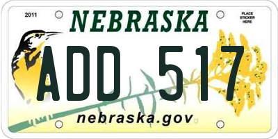 NE license plate ADD517