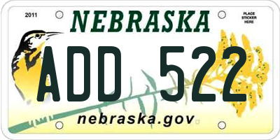 NE license plate ADD522