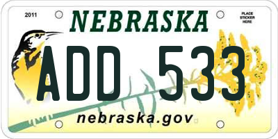 NE license plate ADD533