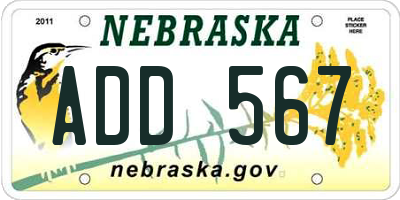 NE license plate ADD567