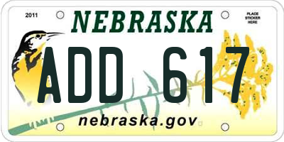 NE license plate ADD617