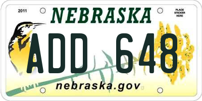 NE license plate ADD648