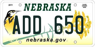 NE license plate ADD650