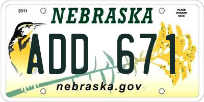 NE license plate ADD671