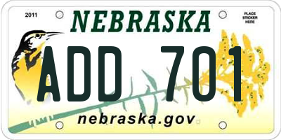 NE license plate ADD701