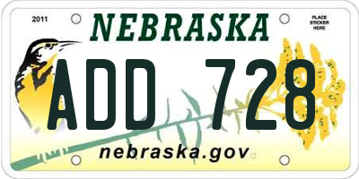 NE license plate ADD728