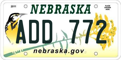 NE license plate ADD772