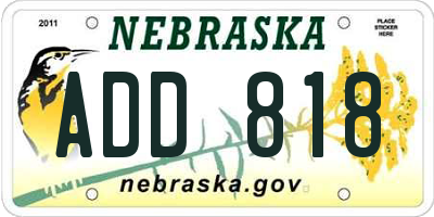 NE license plate ADD818