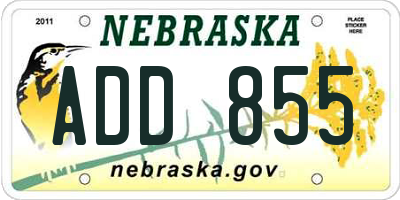 NE license plate ADD855