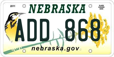 NE license plate ADD868