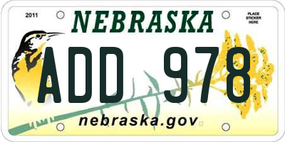 NE license plate ADD978