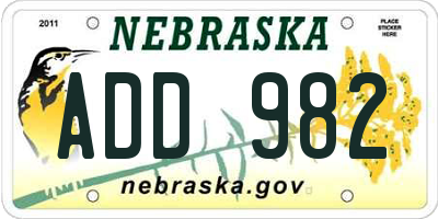 NE license plate ADD982