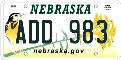 NE license plate ADD983