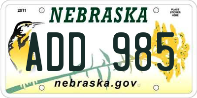 NE license plate ADD985