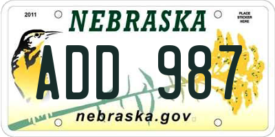 NE license plate ADD987
