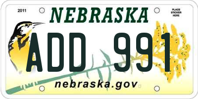 NE license plate ADD991