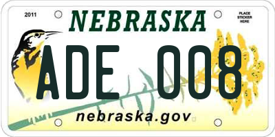 NE license plate ADE008