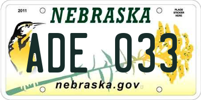NE license plate ADE033