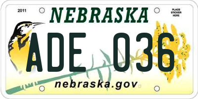 NE license plate ADE036