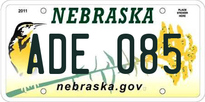 NE license plate ADE085