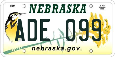 NE license plate ADE099