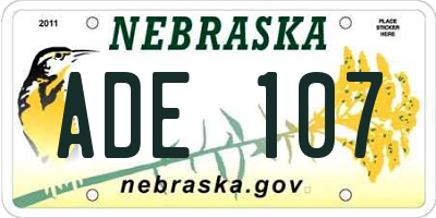 NE license plate ADE107