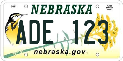 NE license plate ADE123
