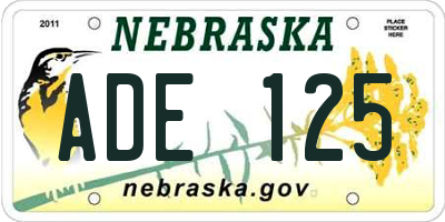 NE license plate ADE125