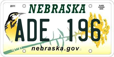 NE license plate ADE196