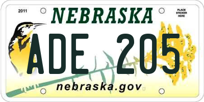 NE license plate ADE205