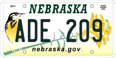 NE license plate ADE209