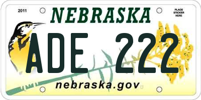 NE license plate ADE222