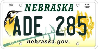 NE license plate ADE285