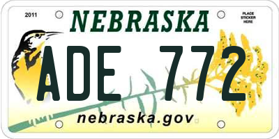 NE license plate ADE772