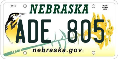 NE license plate ADE805