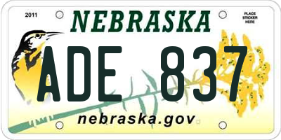 NE license plate ADE837