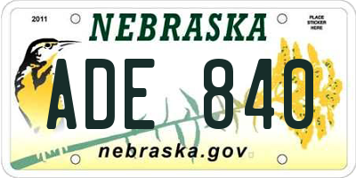 NE license plate ADE840