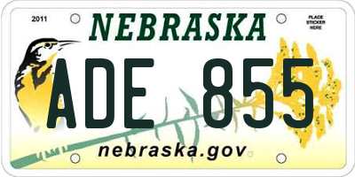 NE license plate ADE855