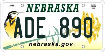 NE license plate ADE890