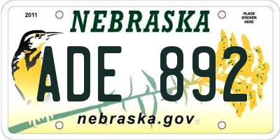 NE license plate ADE892