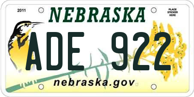 NE license plate ADE922