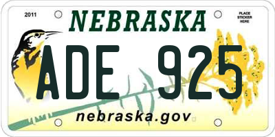 NE license plate ADE925