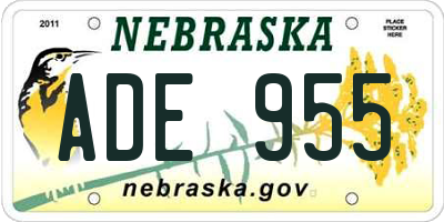 NE license plate ADE955