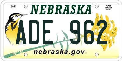 NE license plate ADE962